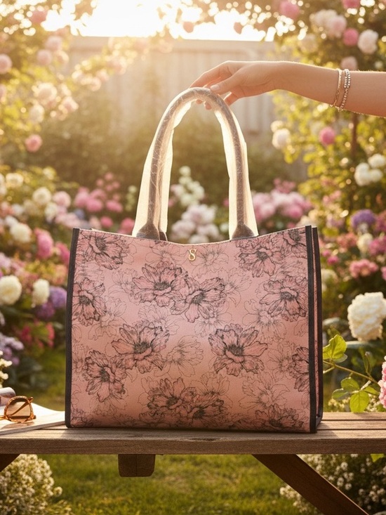 Victoria's Secret Handbags - Victoria’s Secret Sketched - Floral print on pink canvas tote bag
